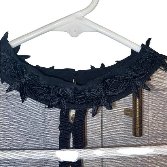 Free People Mini Dress Black Crepe Appliqué Grommet Mesh Neckline - Picture 12 of 14